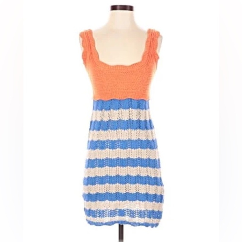 Zara Crochet Knit Colorblock Mini Dress